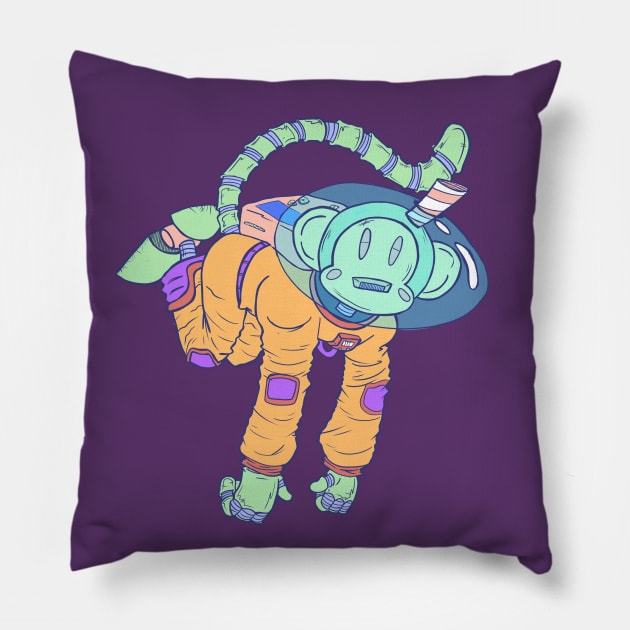 Monkey - Bot In Space Pillow by JbombCreative