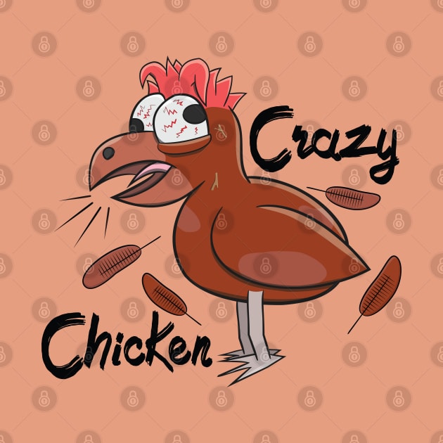 Crazy Shocked Farm Chicken Funny Cartoon Brown by Dad n Son Designs