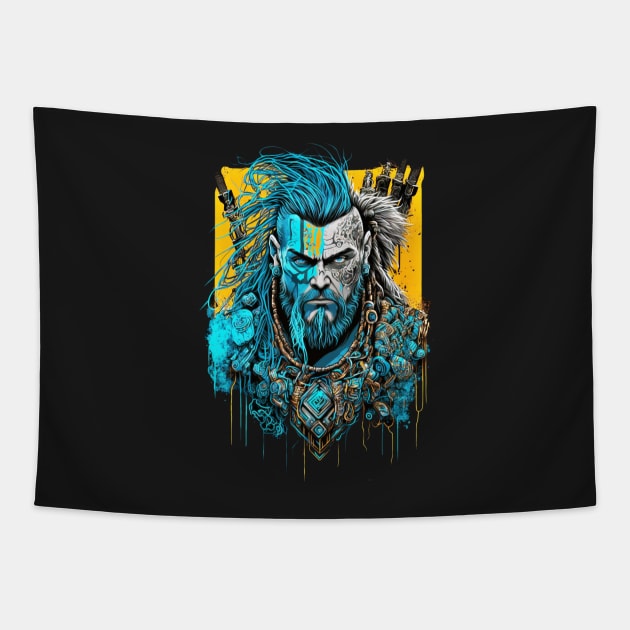 Neon Cyberpunk Viking - V1.06 Tapestry by SMCLN