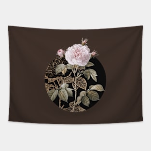 Vintage Vintage Rosa Alba Botanical Illustration on Circle Tapestry