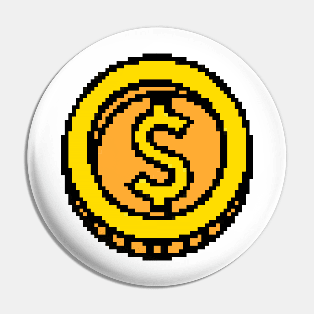 Gold Coin Pixel Art Pin by PXL-JXN