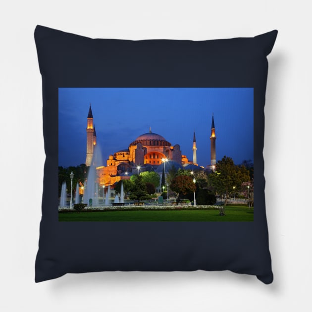 Blue hour in Hagia Sophia Pillow by Cretense72