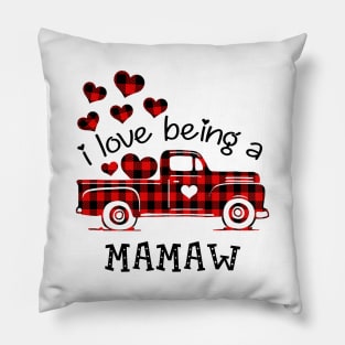 I Love Being Mamaw Red Plaid Buffalo Truck Hearts Valentine's Day Shirt Pillow