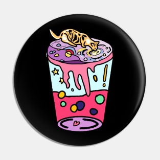 Aesthetic Cat Drinking Boba Milk on Beautiful Land (Pink) Pin