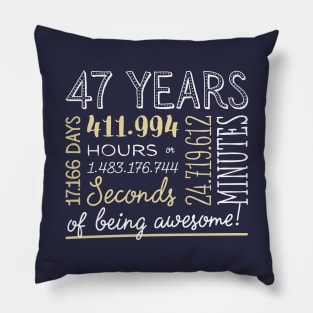 47th Birthday Gifts - 47 Years of being Awesome in Hours & Seconds Pillow