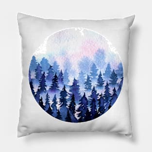 Dark Blue Spurce Snow Forest Bay Pillow
