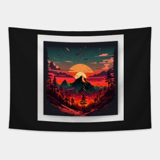 Mountain Sunset Forest Tapestry