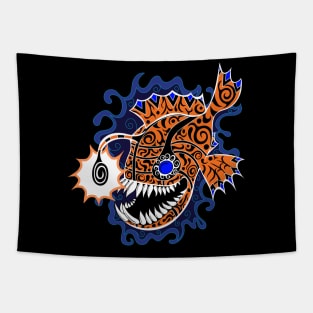 Anglerfish doodle style - Orange, Tapestry