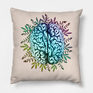 Brain, rainbow color,leaves,positivity, creativity, right hemisphere brain, health, Mental, mind Pillow