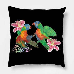 Colorful fight parrots and lilies Pillow