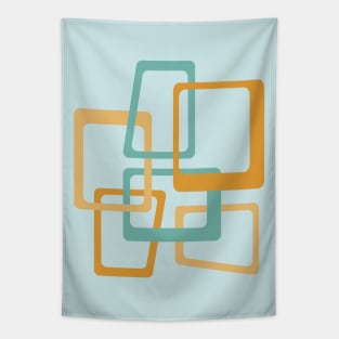 Mid Century Atomic Age Rectangles in Aqua, Orange Tapestry