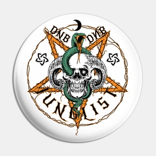 JUNGLIST - DNB Halloween Skull & Pentagram (Black/Orange) Pin