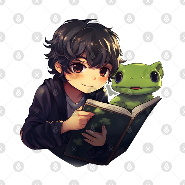 Anime Frog Boy Reading Sticker by ribbitpng