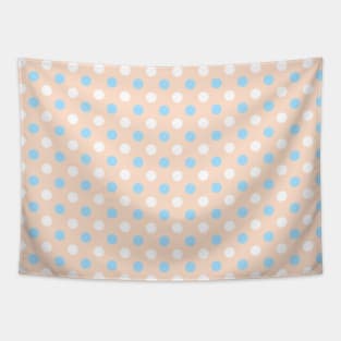 Pastel White and Blue Polka Dots on Peach Background Tapestry