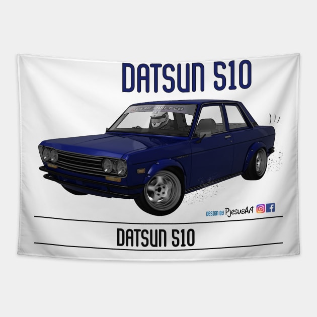 Datsun 510 Dark Blue Tapestry by PjesusArt