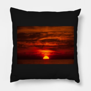 Sunset, clouds, sea, fiery red sky, Germany Pillow