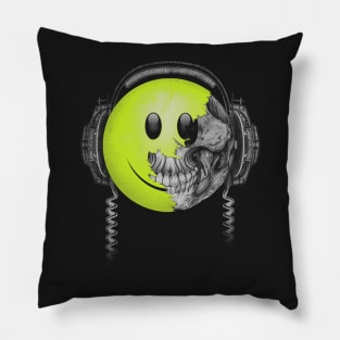 90's Rave Music Smiley Face Skeleton T Shirt Pillow