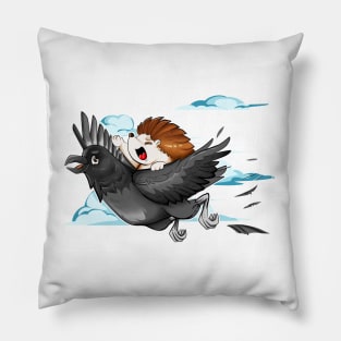 Hedgehog flying on raven Pillow