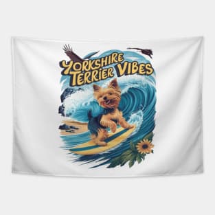 Aquatic Yorkshire Terrier Surfing the Wave Tapestry