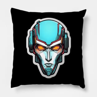 Sleek Futuristic Cyborg Portrait with Icy Stare Pillow