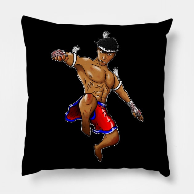 Muay Thai Flying Knee Pillow by YijArt