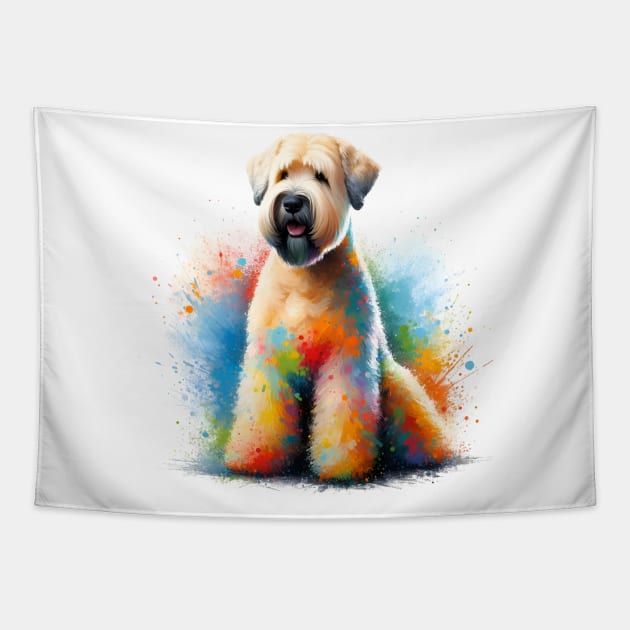 Joyful Soft Coated Wheaten Terrier in Splash Art Tapestry by ArtRUs