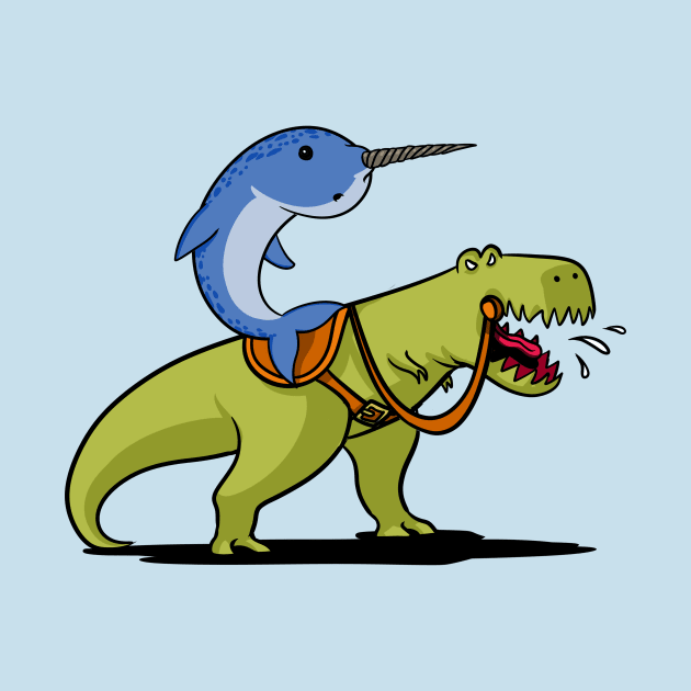 Narwhal Riding T-Rex Dinosaur by underheaven