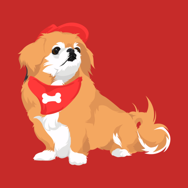 Cute Pekingese with Red Hat and Bone Bandana Dog T-Shirt for Dog Lovers by riin92