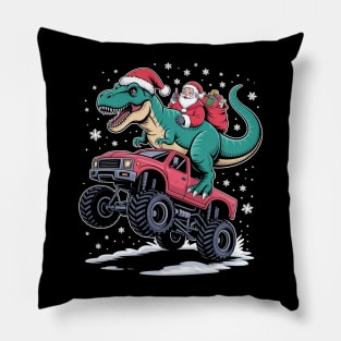 Christmas Monster Truck Dino Santa Pillow