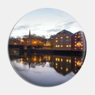 Trondheim, Trondelag, Norway. The old city of Trondheim and Nidelva River at evening. Pin