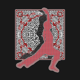 Yoga Pose In Red And Black Against A Sphere T-Shirt