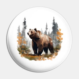 Watercolor Grizzly Bear Pin