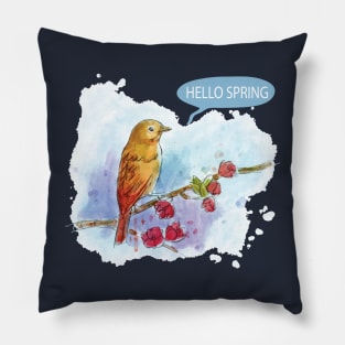 Spring Bird Watercolor Pillow