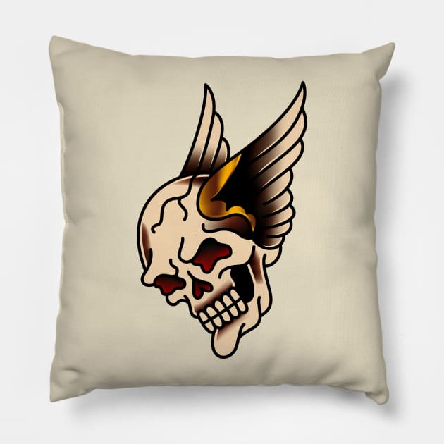 American Traditional Winged Skull Pillow by OldSalt