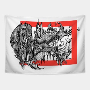 Abstract Monster City Fly Tapestry