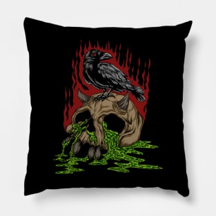 Crow and Devil Skull on Halloween Pillow