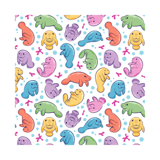 Cute Manatee Colorful Underwater Pattern T-Shirt