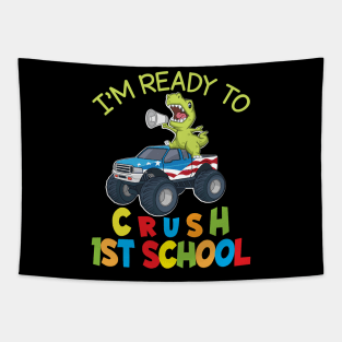 Dinosaur Student On Truck I'm Ready To Crush 1st Grade Class Tapestry