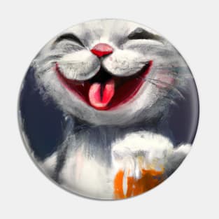 Happy Cat with Beer Pin