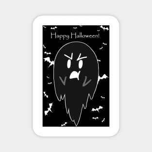 "Happy Halloween" Black Pouty Ghost Magnet