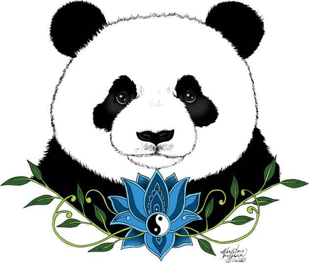 Panda Bear and Lotus Kids T-Shirt by tigressdragon