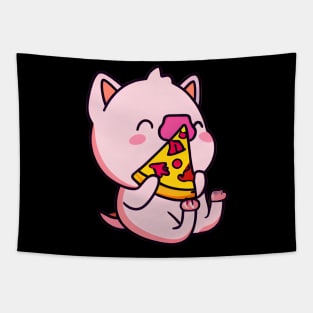 Cute, Funny Pink Pig Eating Pepperoni Pizza, Piggly Wiggly Tapestry