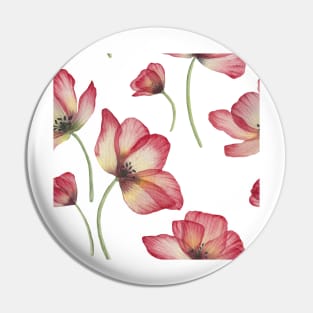 Red translucent Poppies watercolor print. Transparent Poppy flower romantic composition Pin