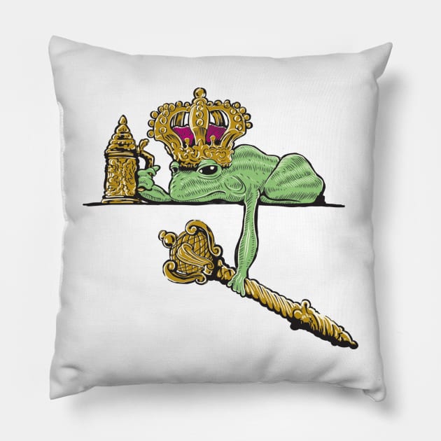 Frog King Blues Pillow by SunnyDaysNH