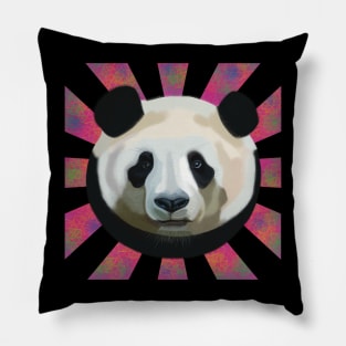Striking Panda bear on pink atomic patterned rays Pillow