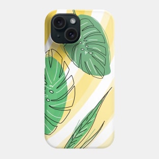 Bright pattern with green ferns on a yellow background. nature, feng shui. Art drawing digital. Great print. Phone Case