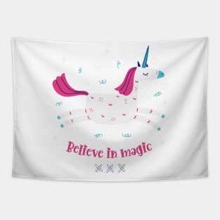 Believe In Magic Beautiful Flying Unicorn With Stars Tapestry