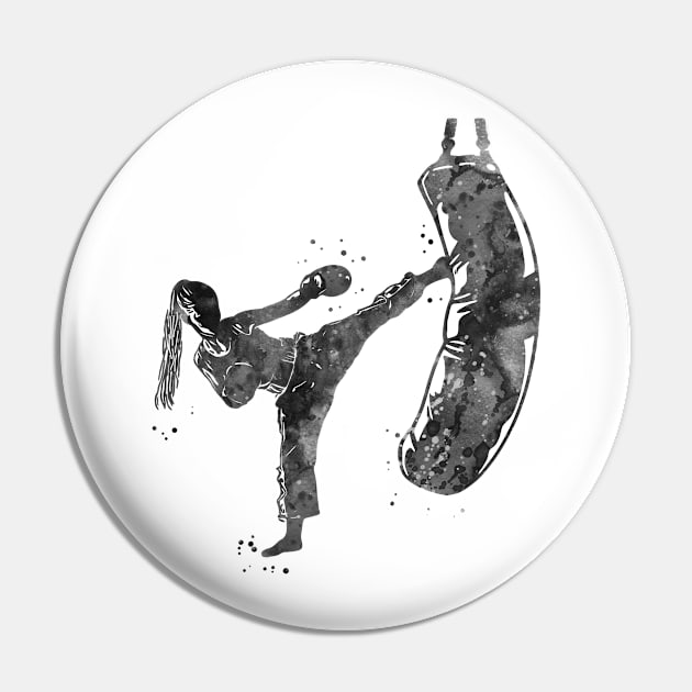 Kickbox Female Martial Artist Pin by RosaliArt