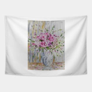 light pink peonies in white vase Tapestry