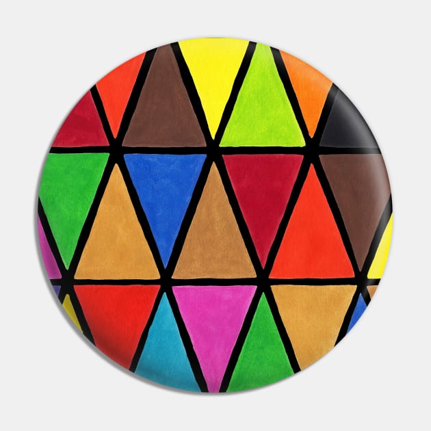 Multicoloured Harlequin Triangles on Black Pin by sallycummingsdesigns